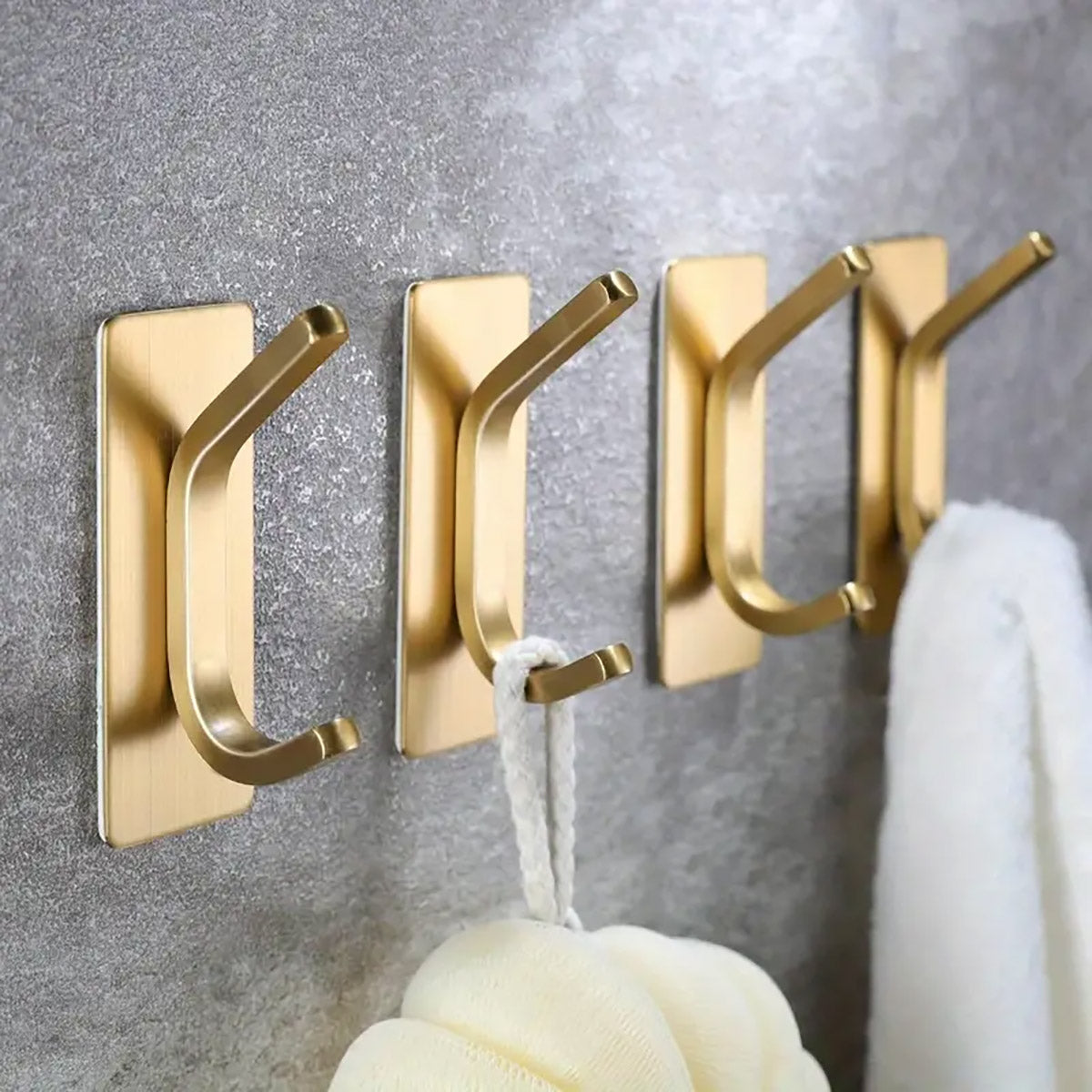 Gold Stainless Steel Adhesive Hooks for Bathroom and Kitchen (4pcs)
