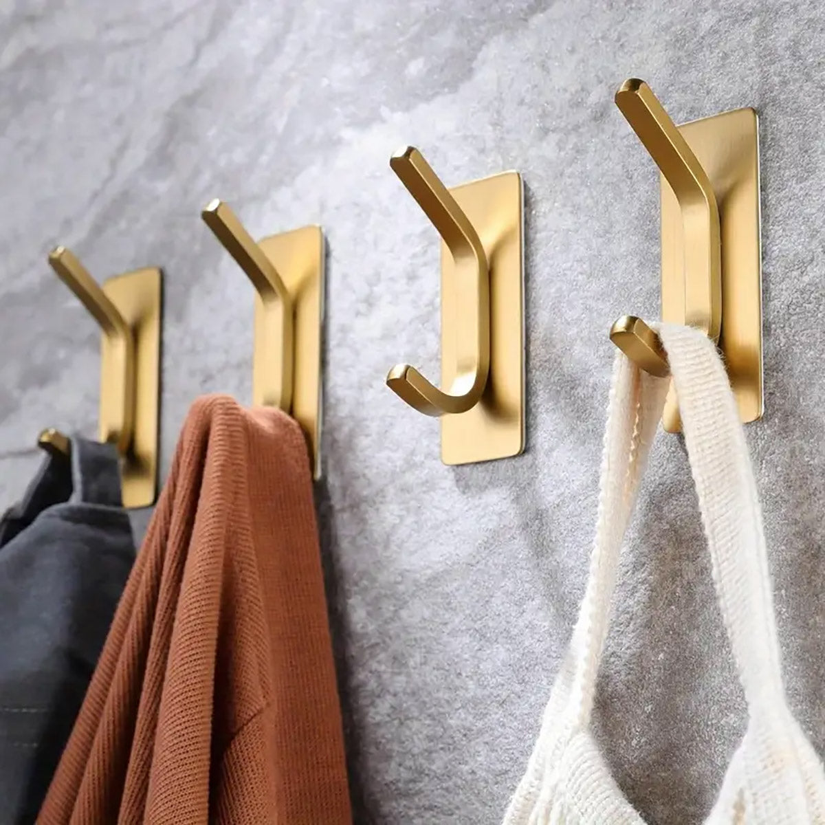 Gold Stainless Steel Adhesive Hooks for Bathroom and Kitchen (4pcs)