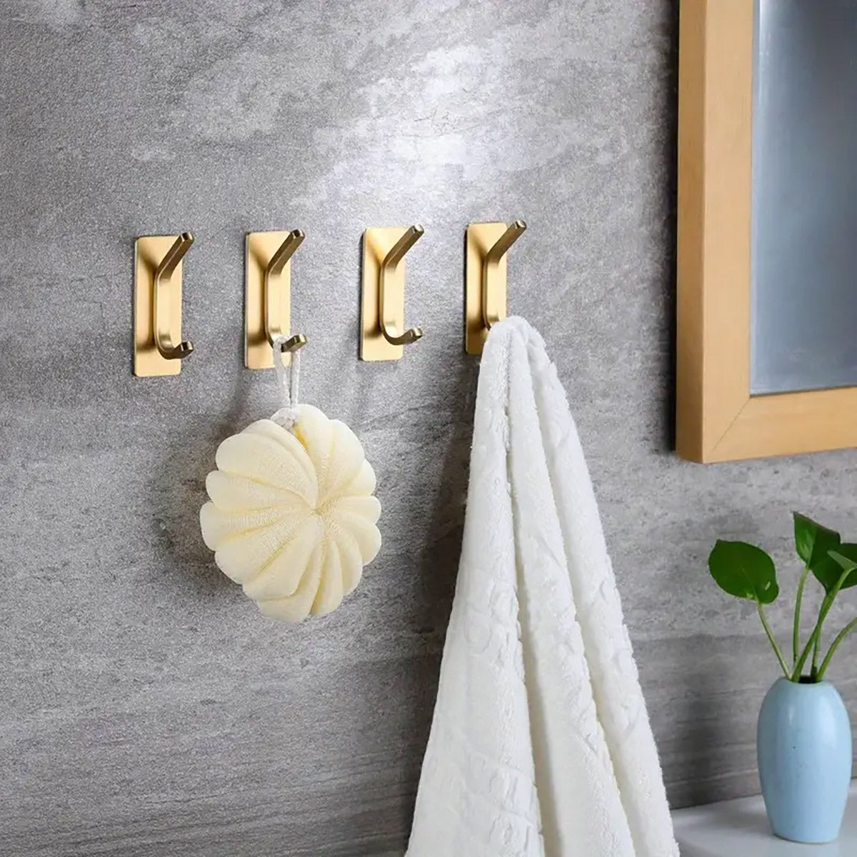 Gold Stainless Steel Adhesive Hooks for Bathroom and Kitchen (4pcs)