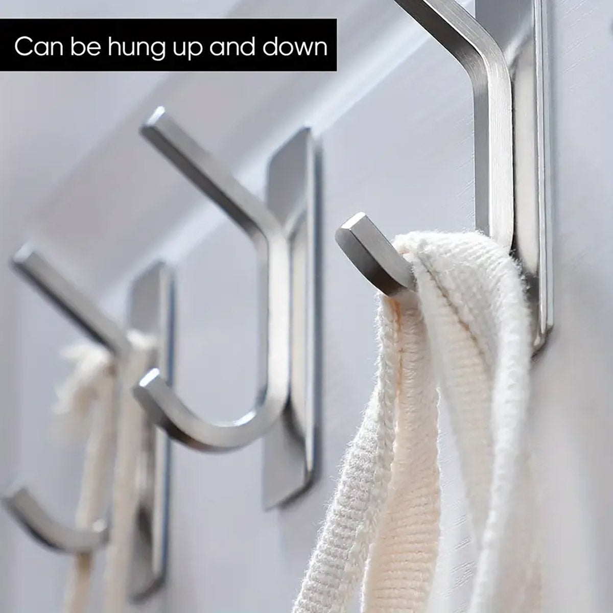 Silver Stainless Steel Adhesive Hooks for Bathroom and Kitchen