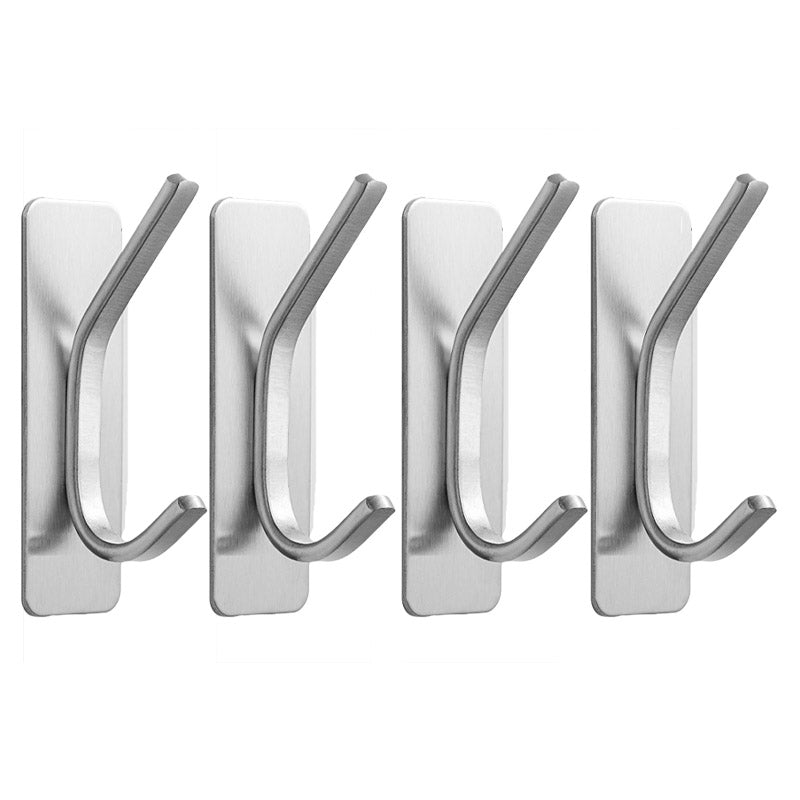 Silver Stainless Steel Adhesive Hooks for Bathroom and Kitchen