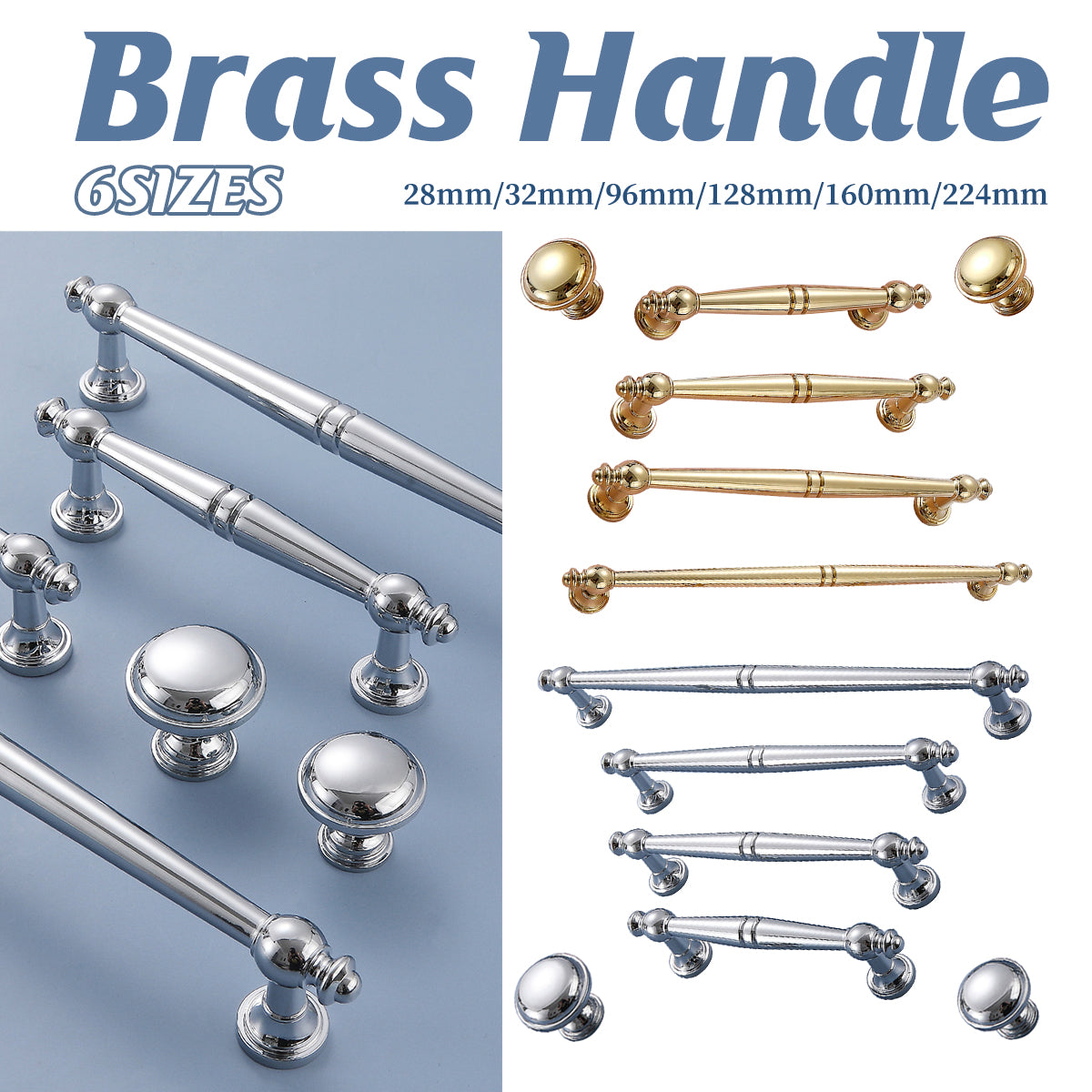 Solid Brass Wardrobe Handles with Plated Finish