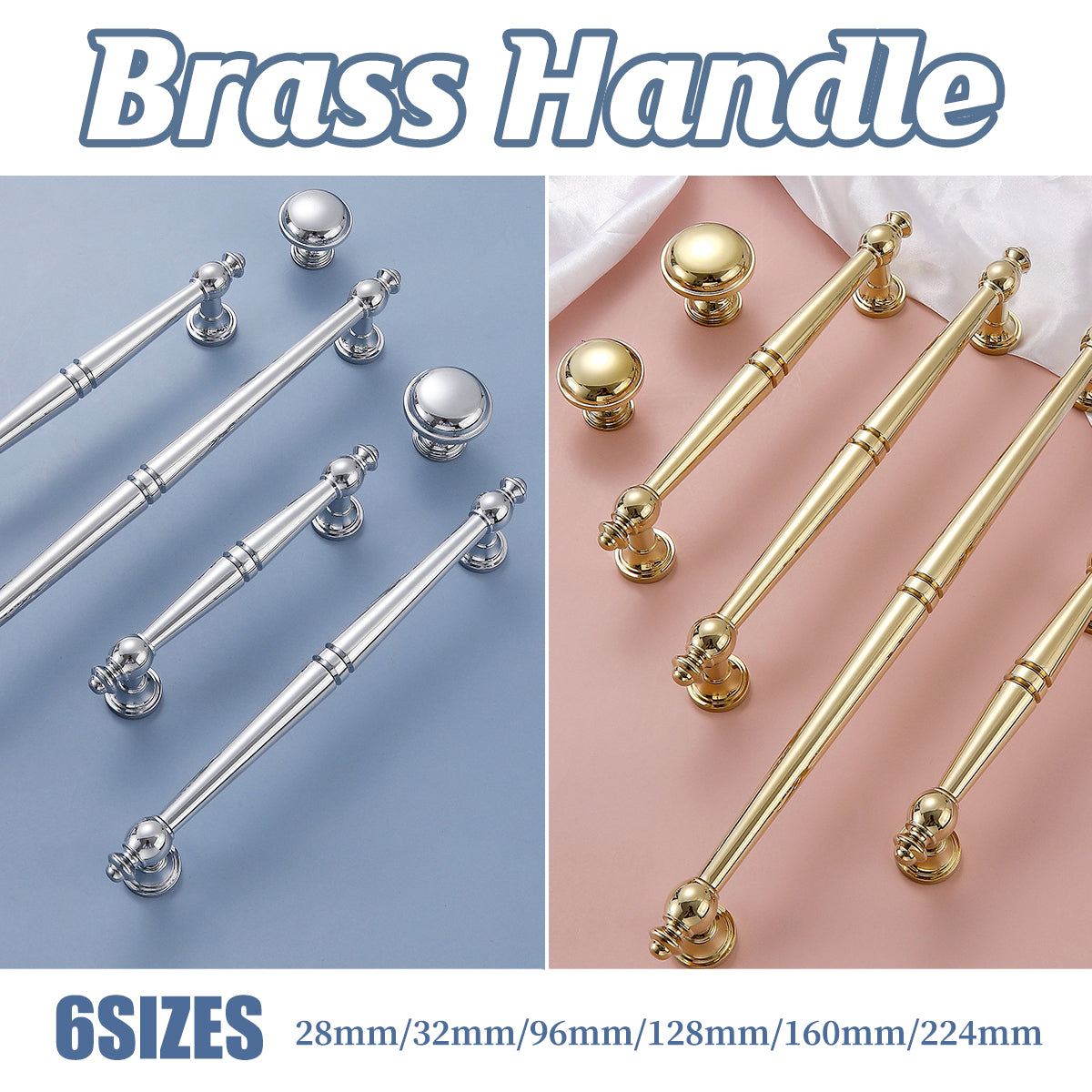 Solid Brass Wardrobe Handles with Plated Finish
