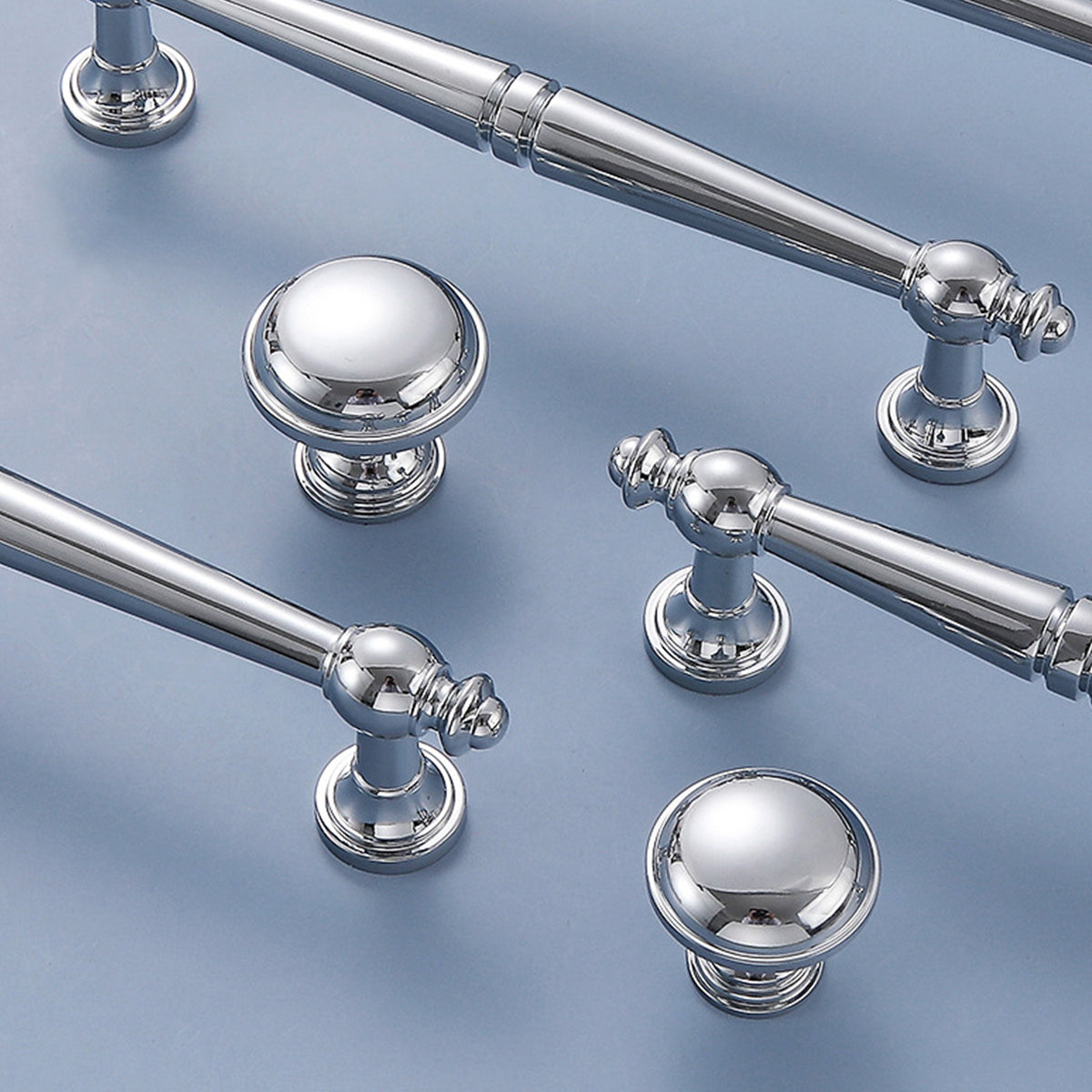 Polished Silver Solid Brass Cabinet Door Pull Handle & Knob 28-224mm