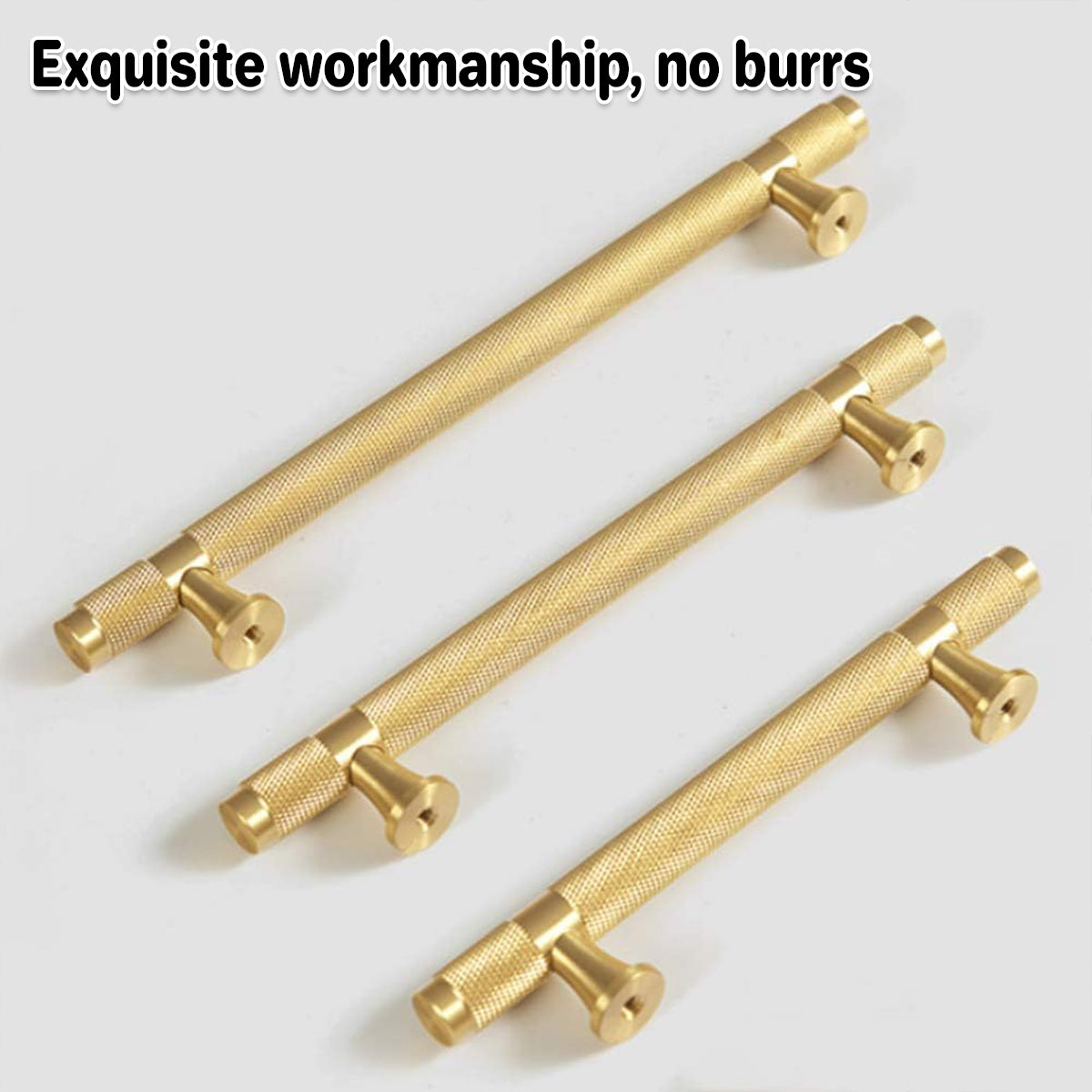 Anti-Slip Textured Brushed Brass Cupboard & Cabinet Door Pull Handle 50–213mm