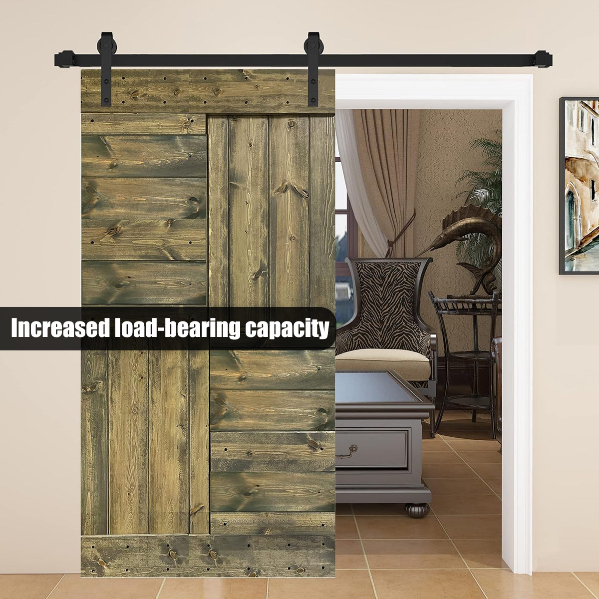 Black Matte Carbon Steel J-Type Barn Door Sliding Rail Hardware Kit