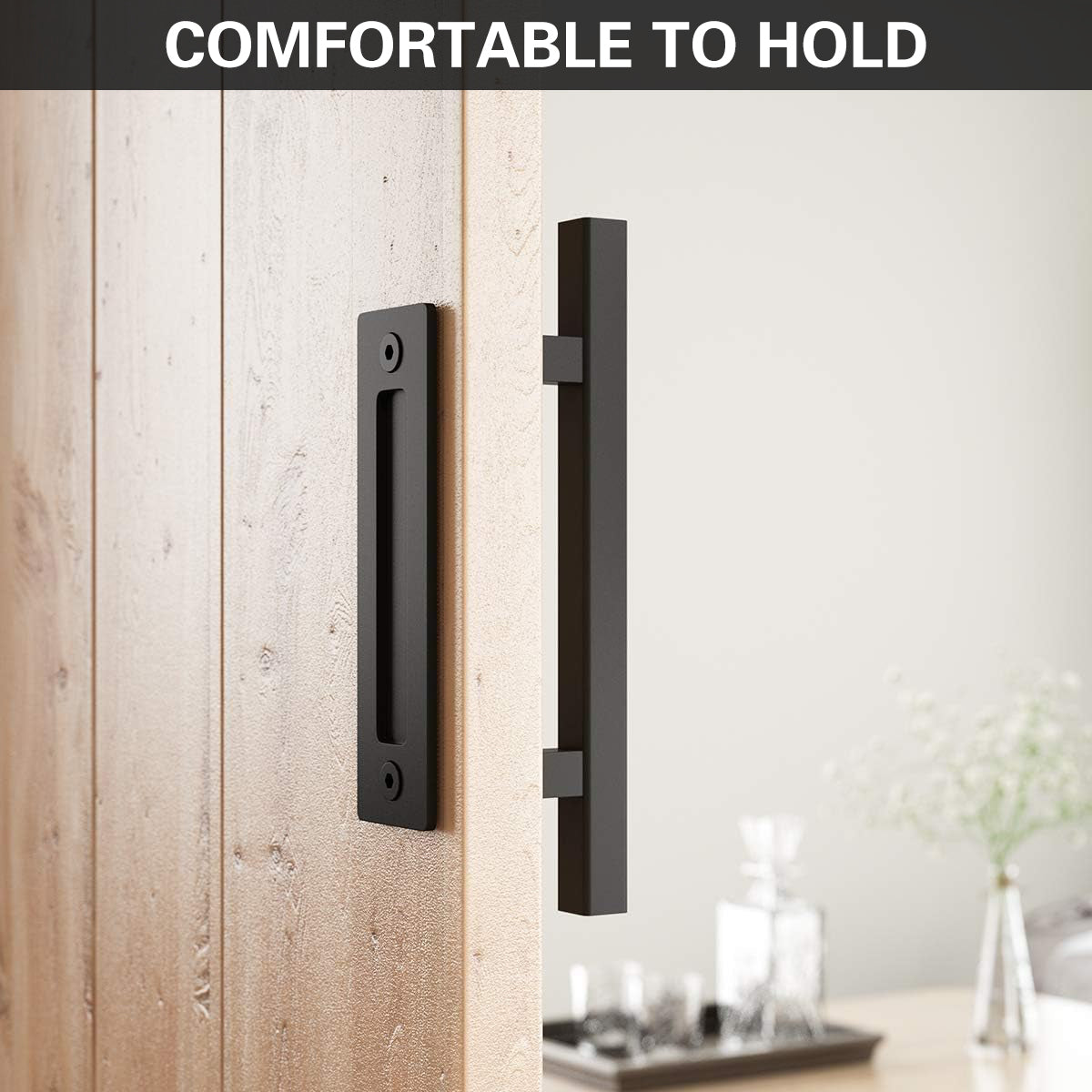 Matte Black Carbon Steel Barn Door Pull Set 300mm & 220mm