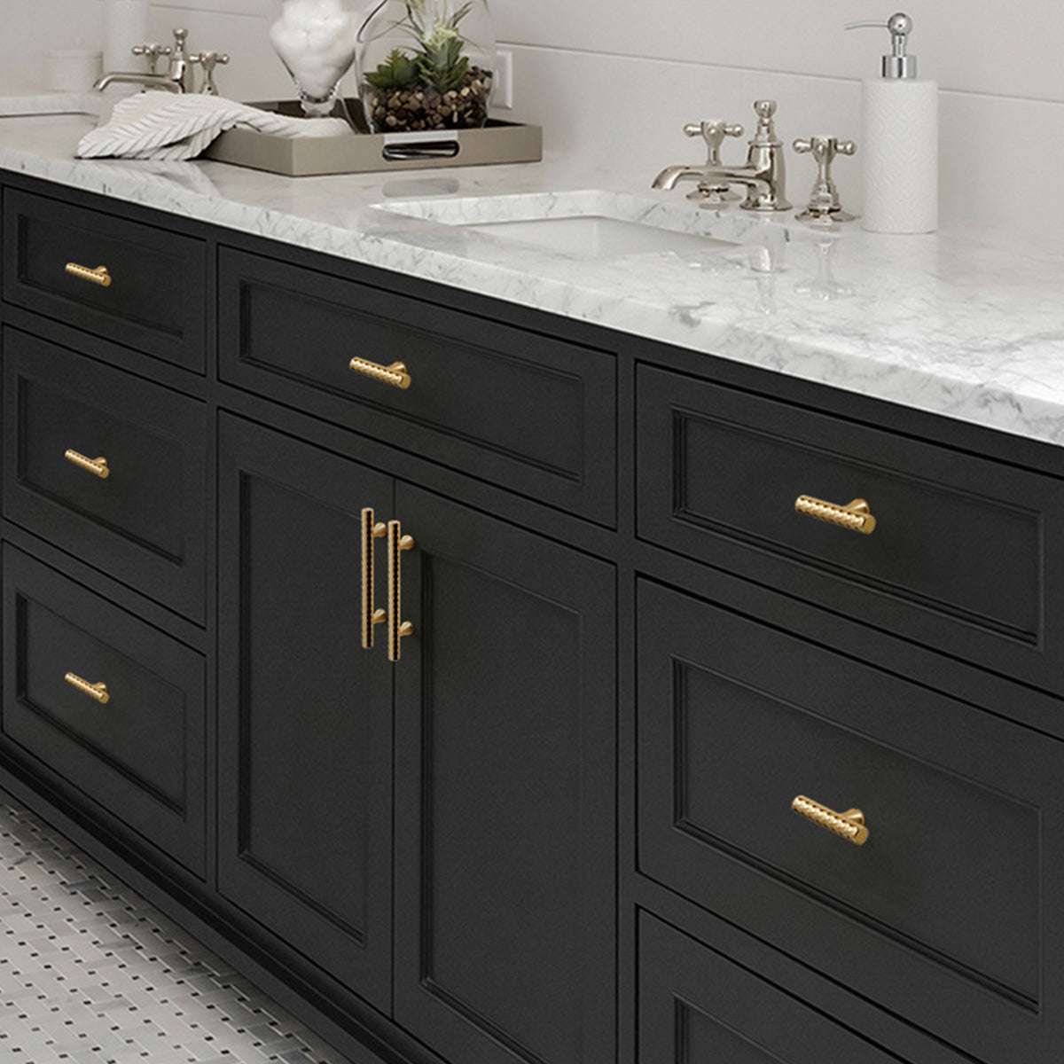 Knurled Metal Cabinet Handle in Black or Gold