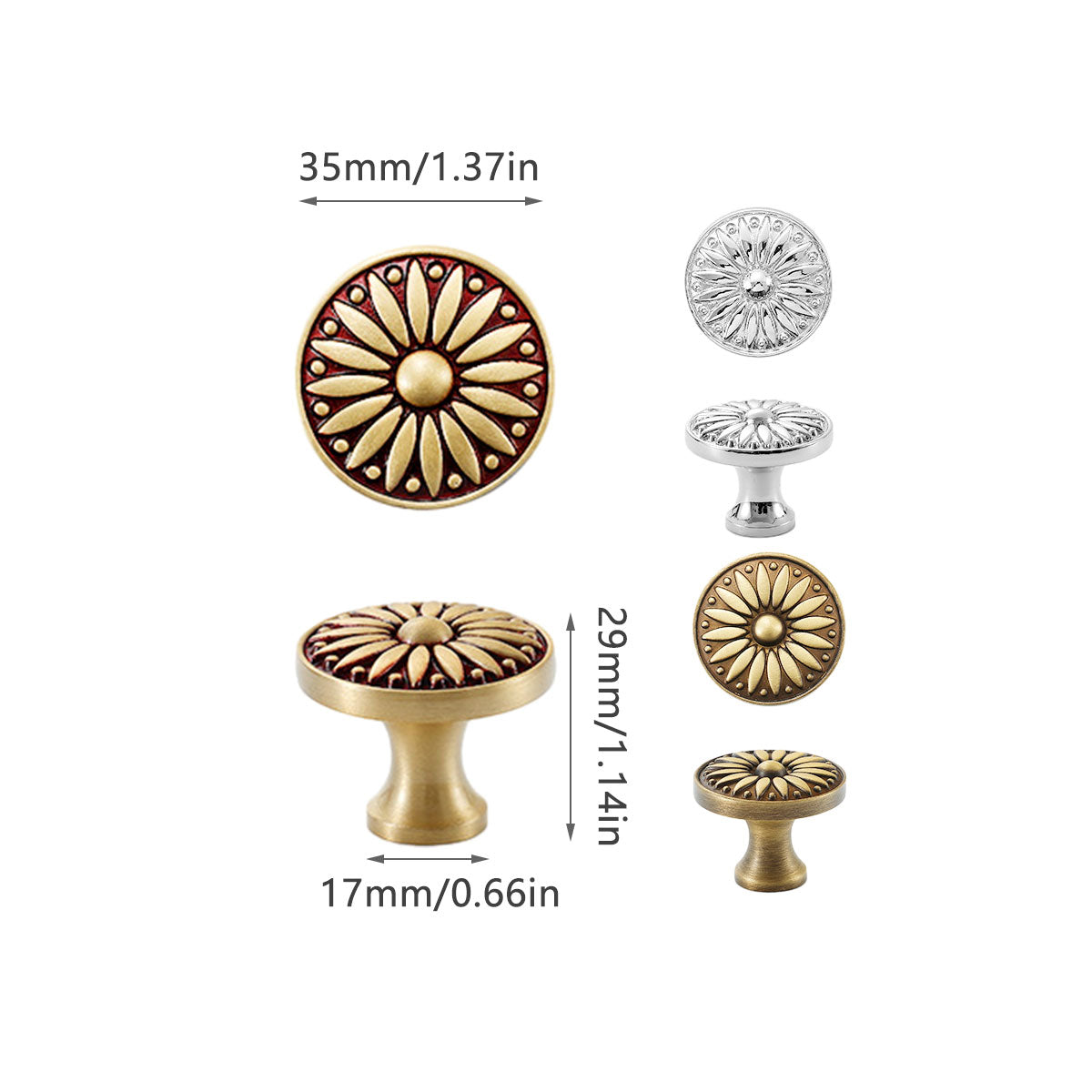 Sunburst Cabinet Door Knob 35x17mm - view 13