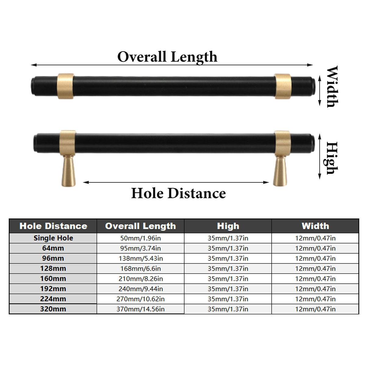 Brushed Brass Cupboard & Cabinet Door Pull Handle 64-320mm 2 Colors Options