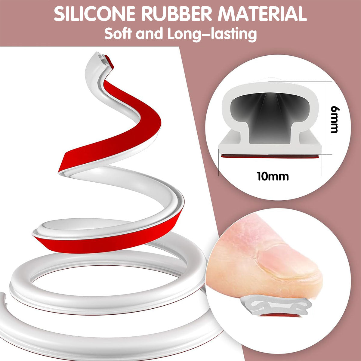 White Self-Adhesive Silicone Door Window Seal Strip 6m