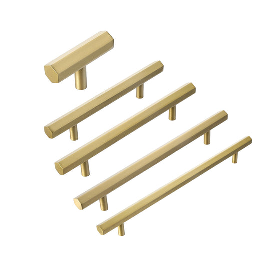 Hexagonal Gold Alloy Cabinet Handle with 64–224mm Options