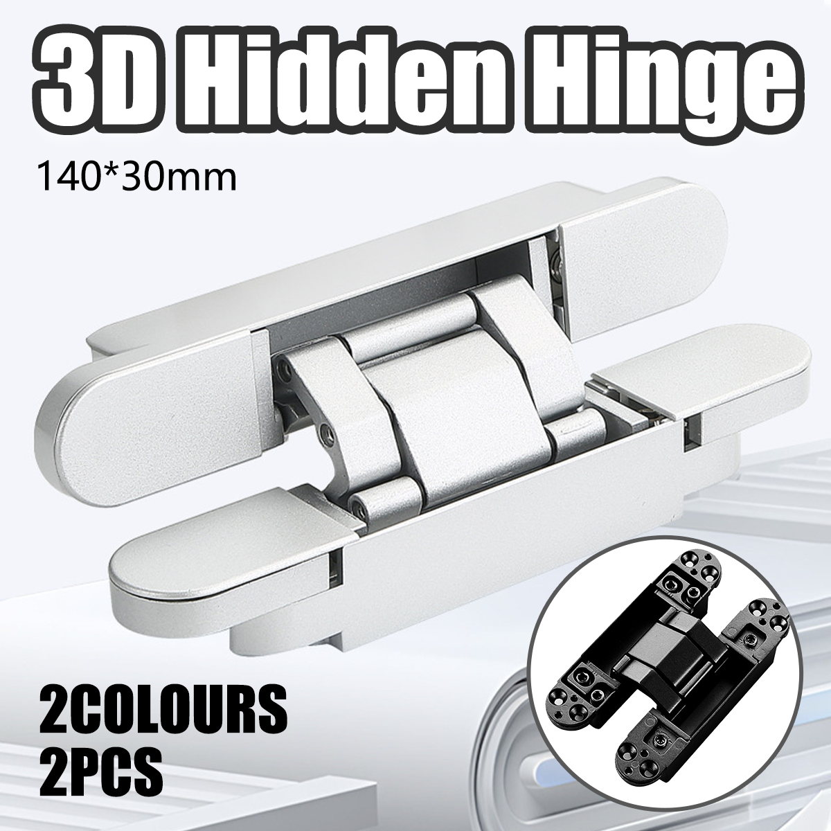 Black Concealed 3D Door Hinges 140mm Noise-Reducing Adjustable