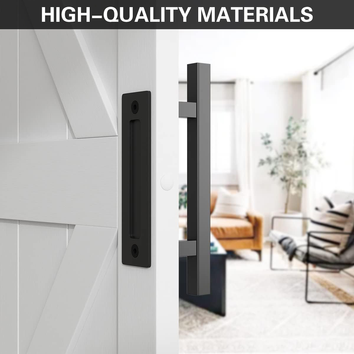 Matte Black Carbon Steel Barn Door Pull Set 300mm & 220mm