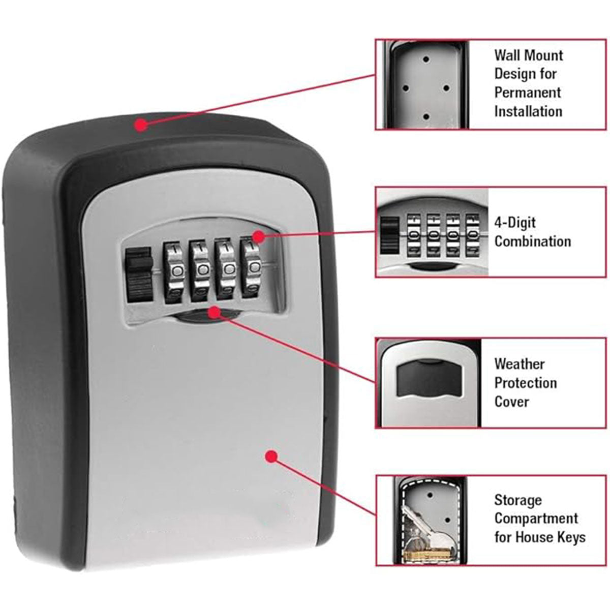 Black and Grey Weather-Resistant Steel Combination Key Box