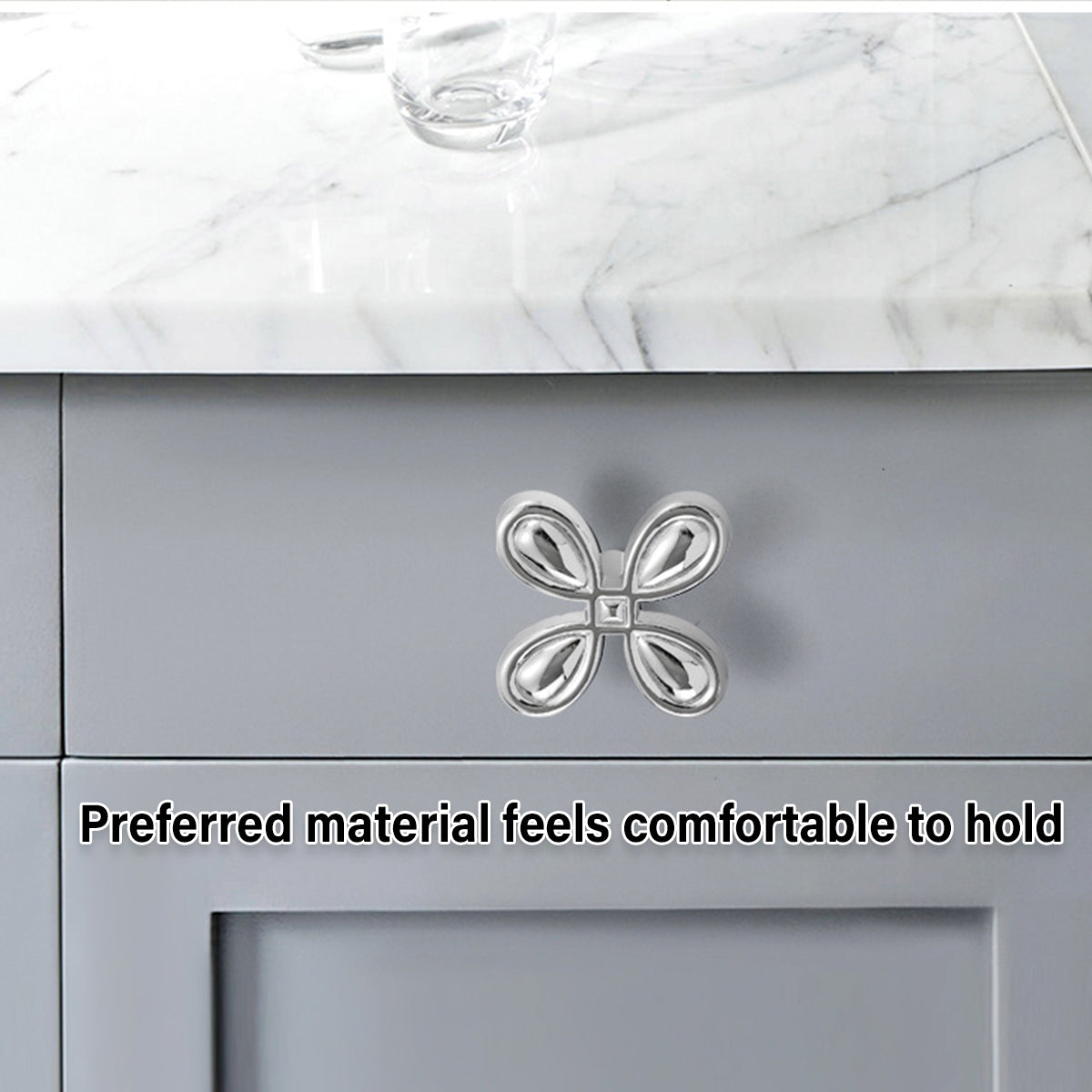 Silver Brass Cupboard & Cabinet  Four-Petal Design Knob 40x22x9mm