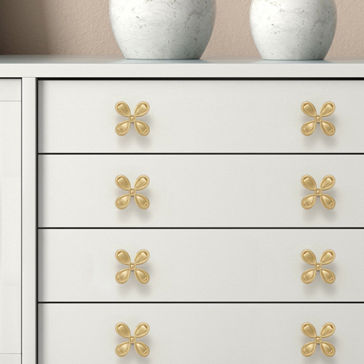 Gold Brass Cupboard & Cabinet  Four-Petal Design Knob 40x22x9mm