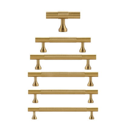 Gold Solid Brass Cabinet Handle with Textured Grip