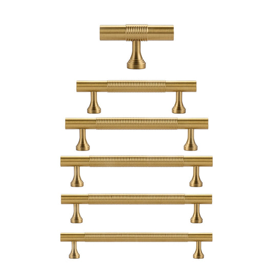 Gold Solid Brass Cabinet Handle with Textured Grip