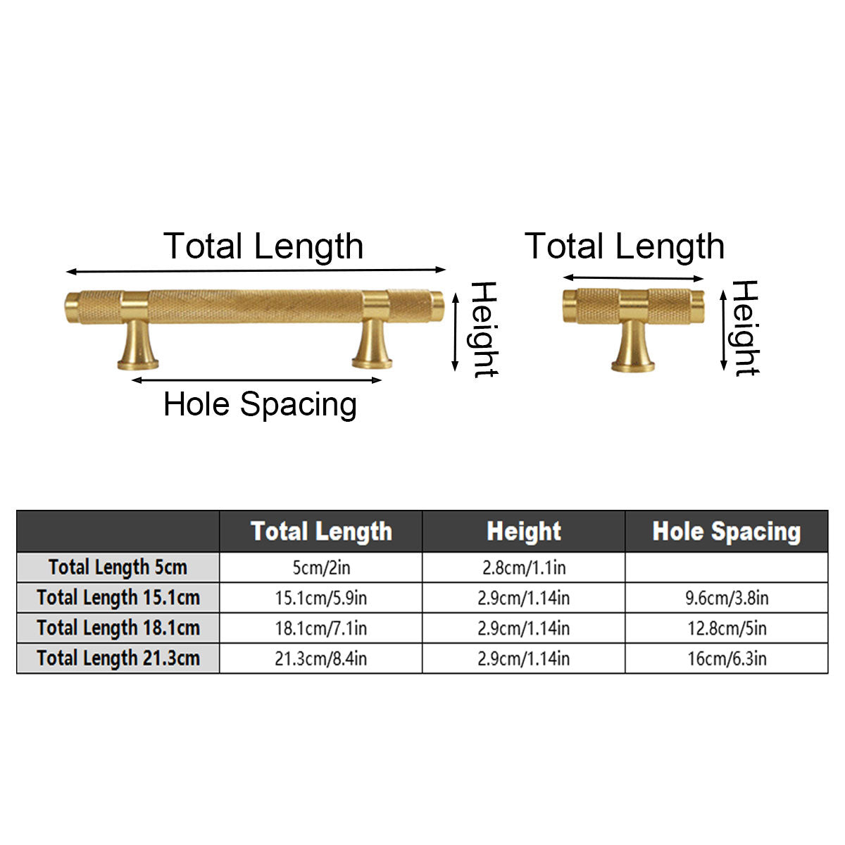 Anti-Slip Textured Brushed Brass Cupboard & Cabinet Door Pull Handle 50–213mm
