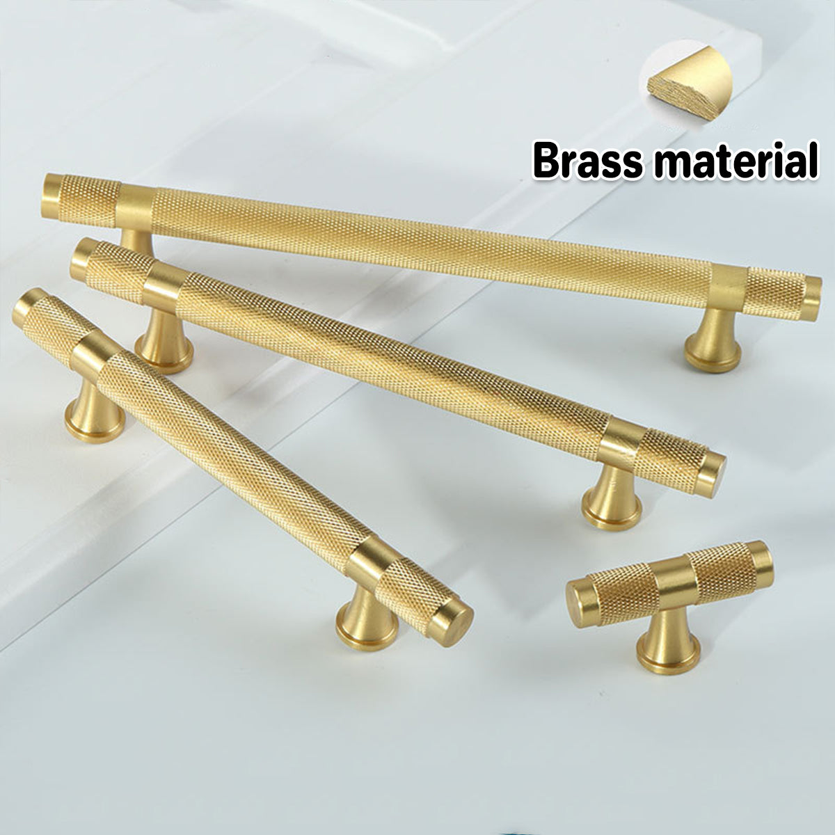 Anti-Slip Textured Brushed Brass Cupboard & Cabinet Door Pull Handle 50–213mm