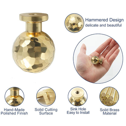 Solid Brass Hammered Cabinet Knob with Polished Finish