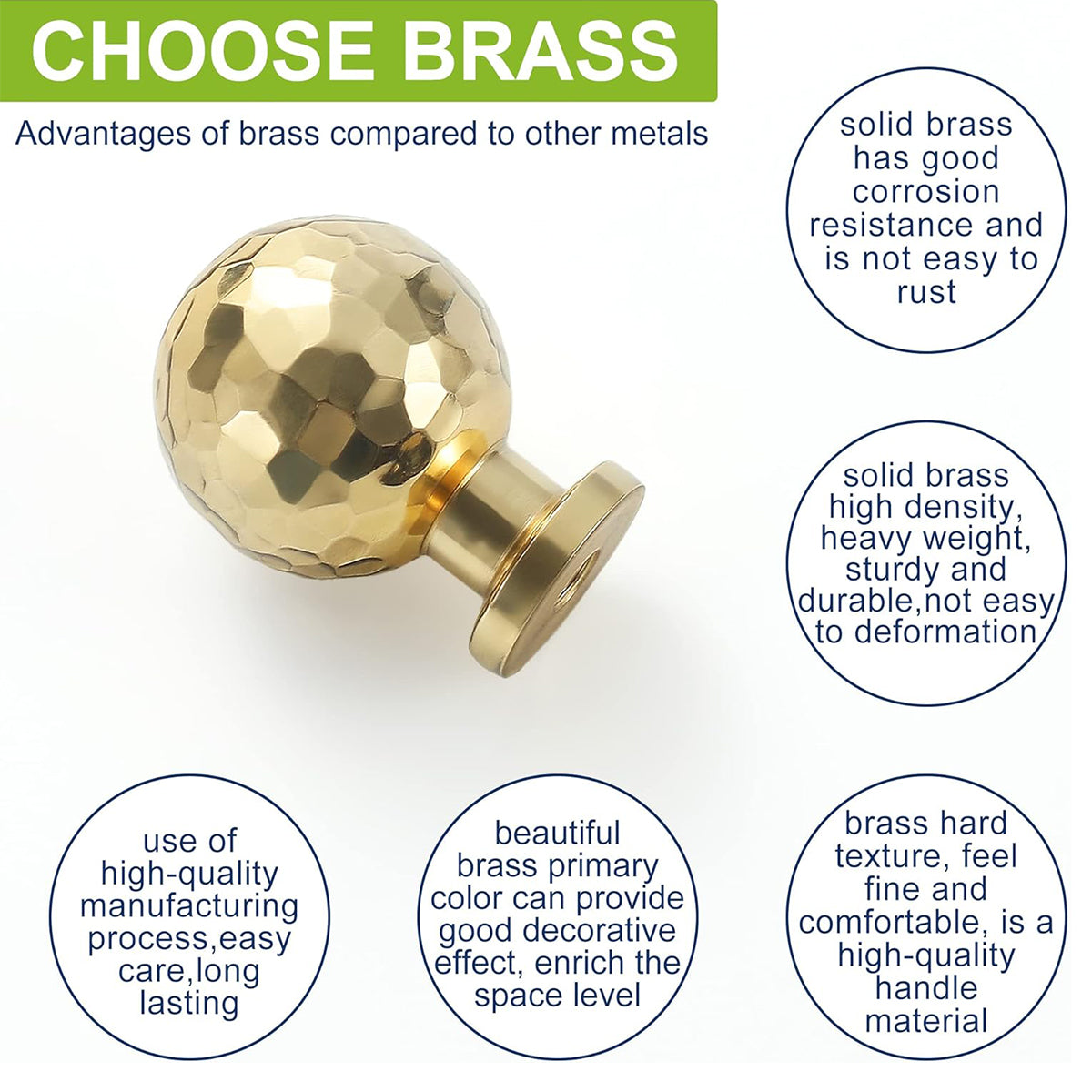 Brushed Brass Cupboard & Cabinet Door Hammered Round Knob 28x32mm