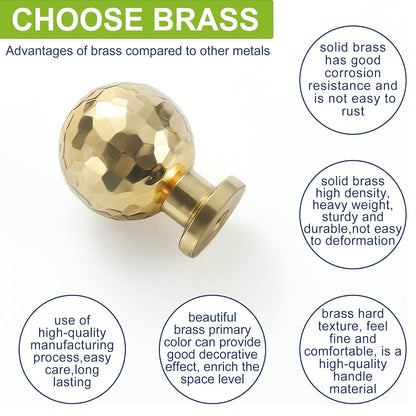Solid Brass Hammered Cabinet Knob with Polished Finish