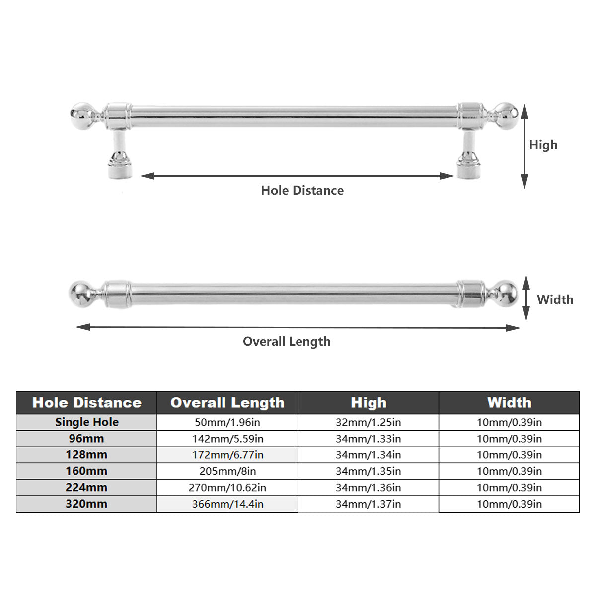 Bright Silver Brass Cupboard & Cabinet Door Pull Handle 96-320mm