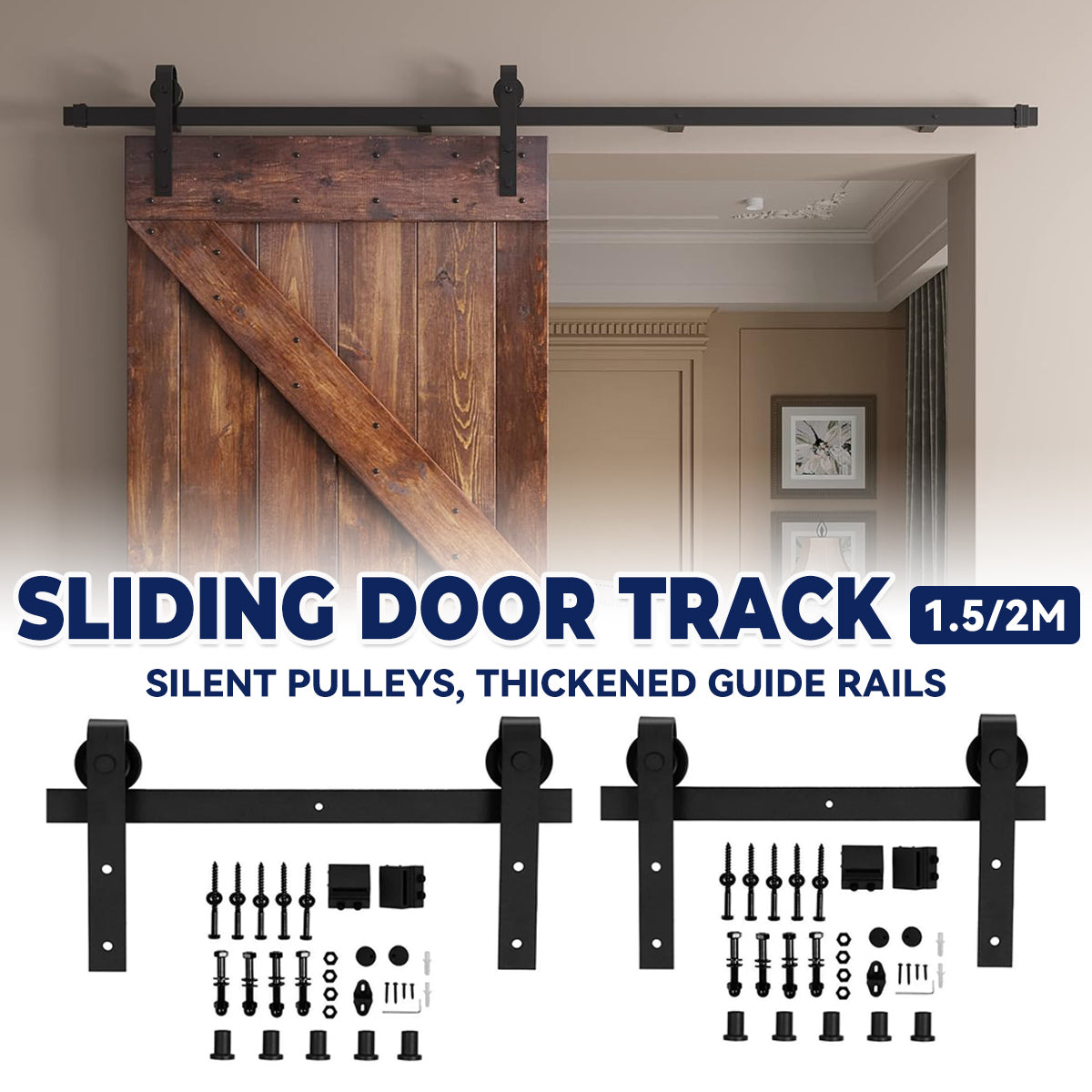 Black Matte Carbon Steel J-Type Barn Door Sliding Rail Hardware Kit