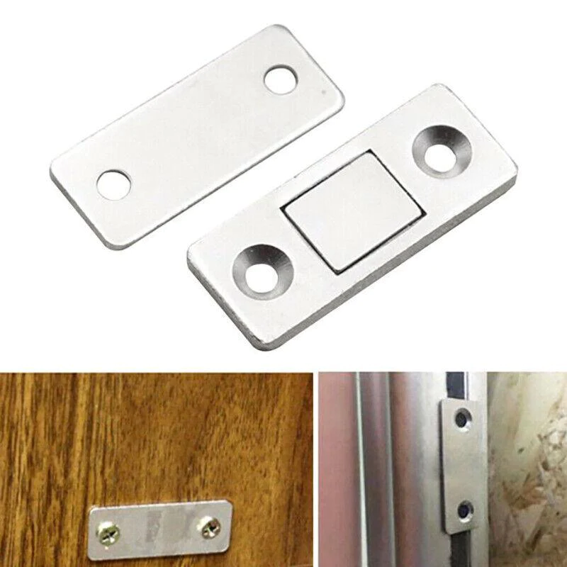Silver Finish Metal Magnetic Door Catch Ultra-Thin Cabinet Latch