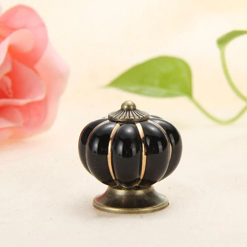 Black Vintage Ceramic Zinc Alloy Cabinet Pumpkin Knob