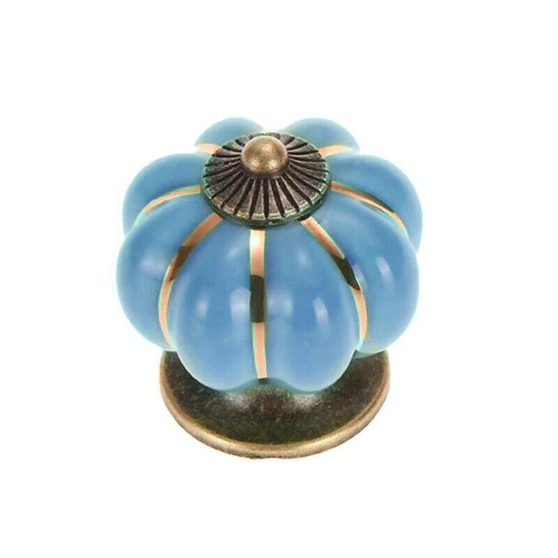 Blue Vintage Ceramic Zinc Alloy Cabinet Pumpkin Knob
