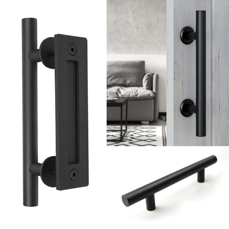 Black Matte Black Stainless Steel Barn Door Pull 12 Inch