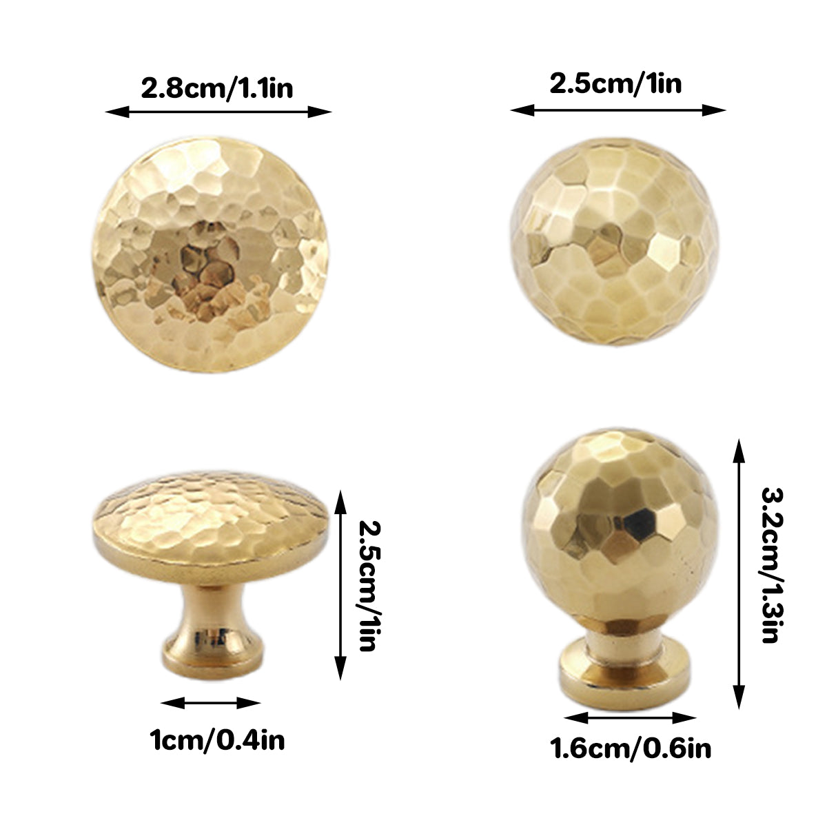 Solid Brass Hammered Cabinet Knob with Polished Finish