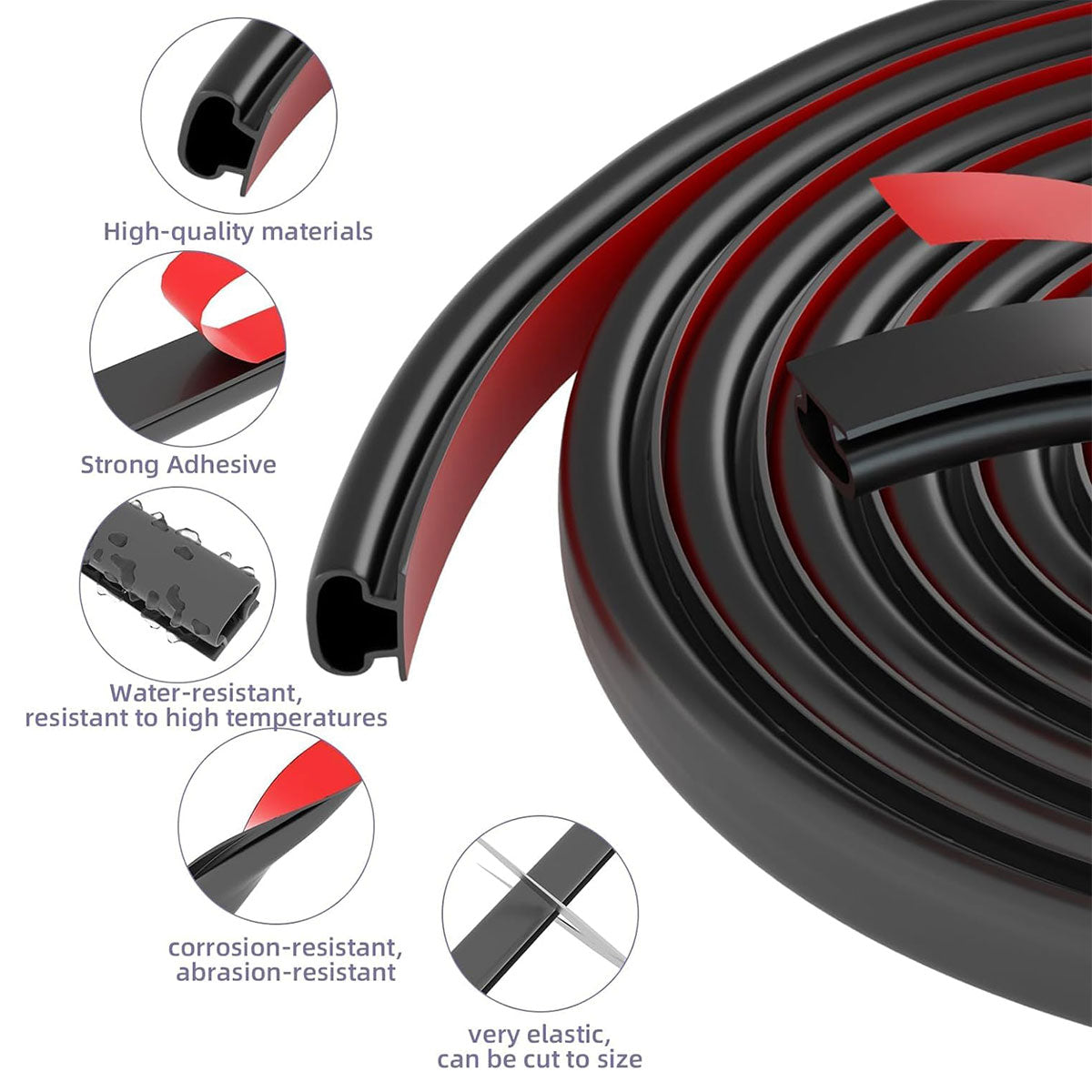 Black Self-Adhesive Silicone Door Window Seal Strip 6m