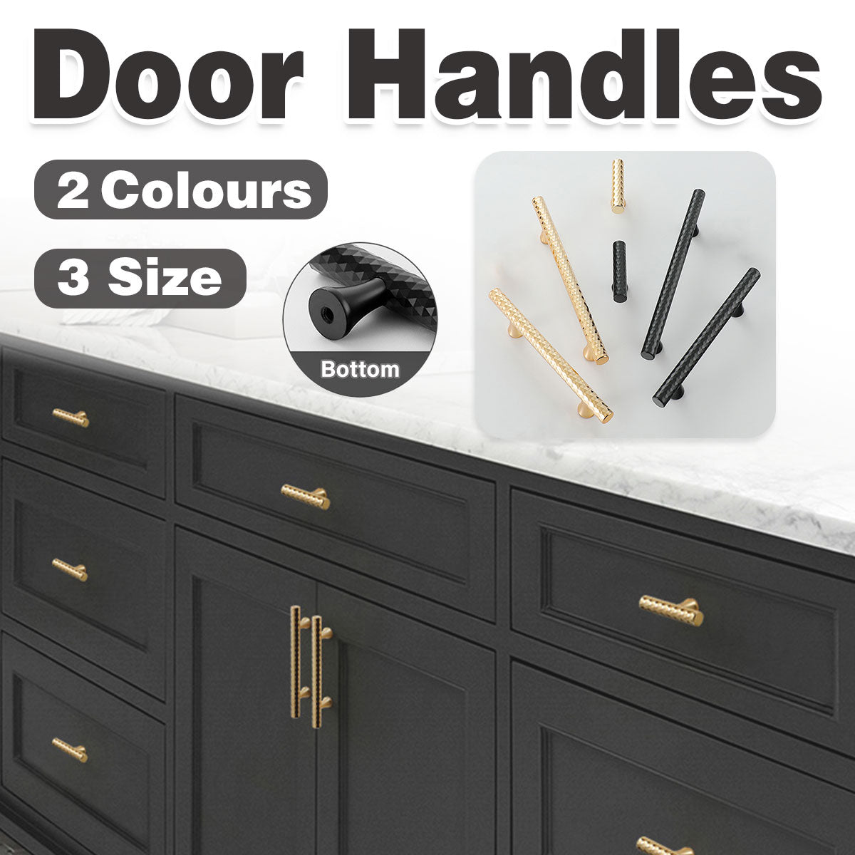 Knurled Metal Cabinet Handle in Black or Gold