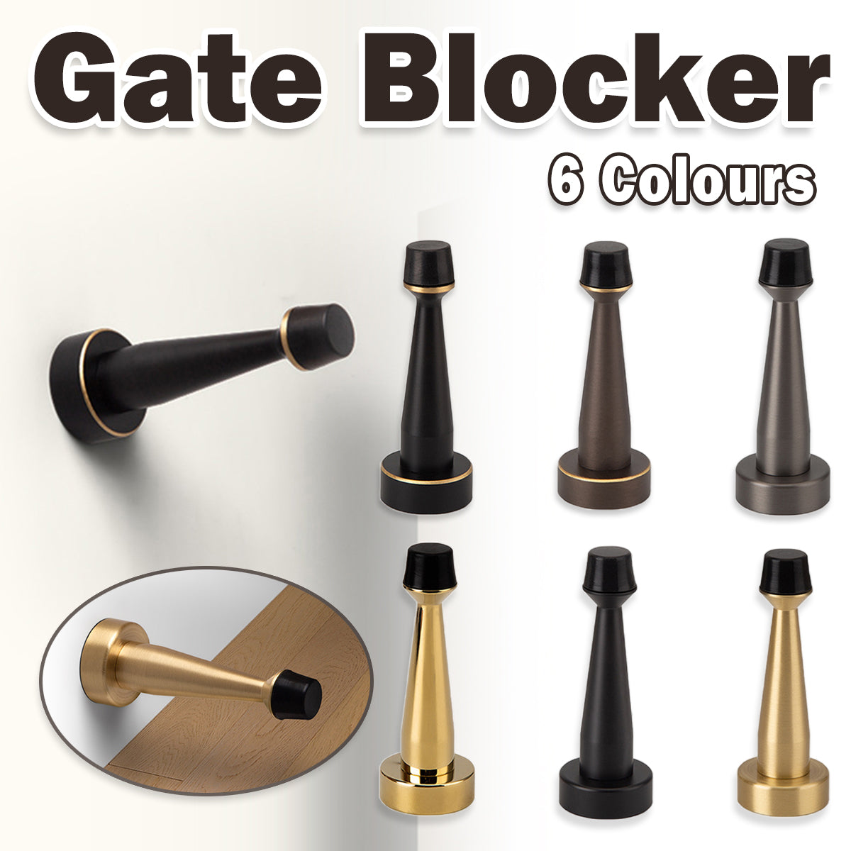Bright Gold Door Stopper with Rubber Bumper Screw Mount