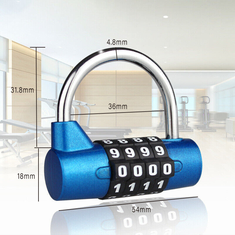 Silver Finish Zinc Alloy 4-Digit Combination Padlock Wide Shackle