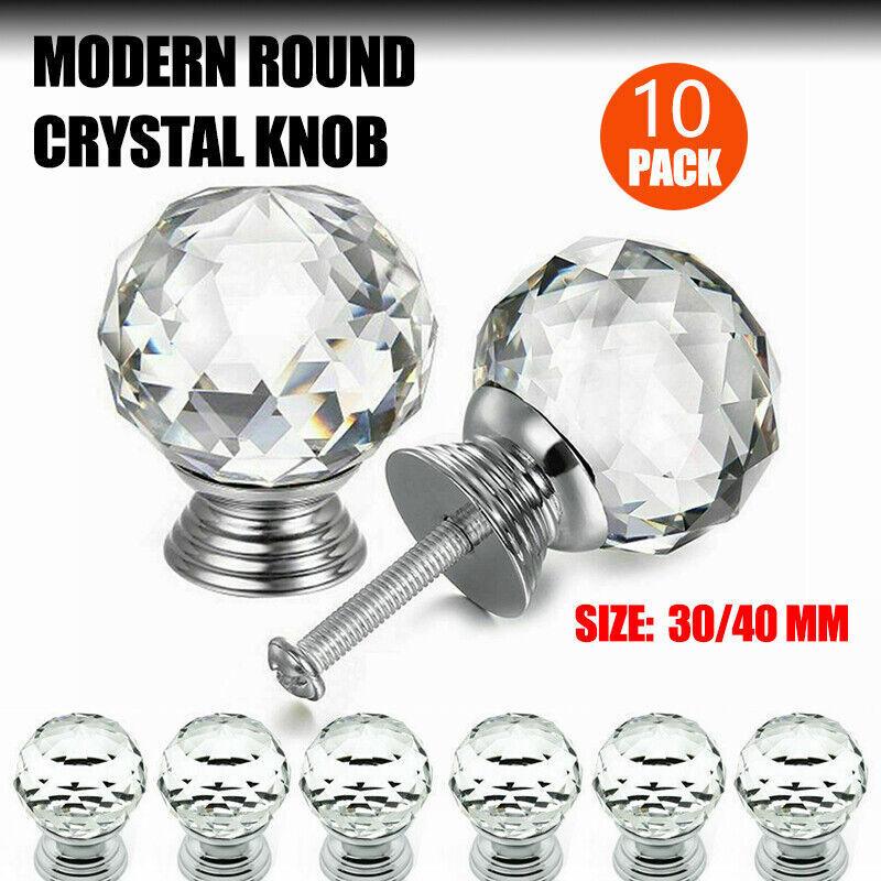 Clear Polished Chrome Crystal and Alloy Cabinet Drawer Knob
