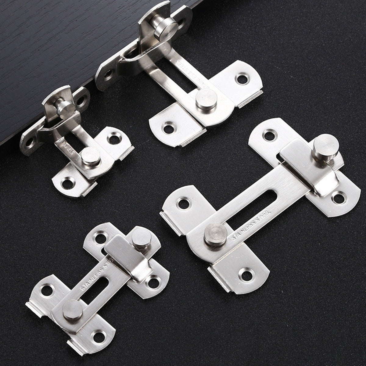 Silver Stainless Steel 90 Degree Sliding Door Safety Latch Set