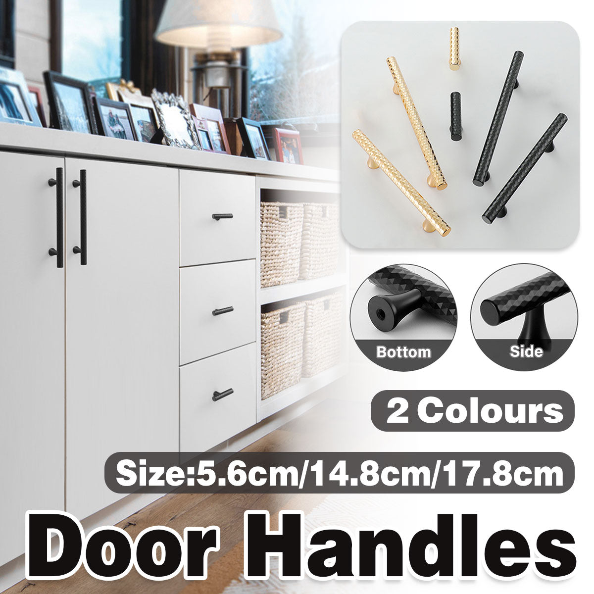 Knurled Metal Cabinet Handle in Black or Gold