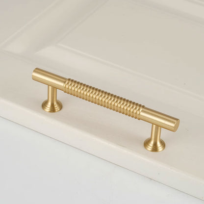 Gold Solid Brass Cabinet Handle with Textured Grip