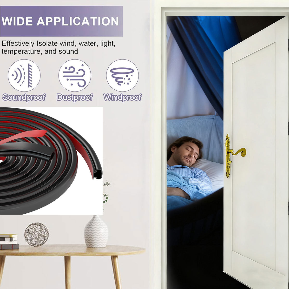 Black Self-Adhesive Silicone Door Window Seal Strip 6m