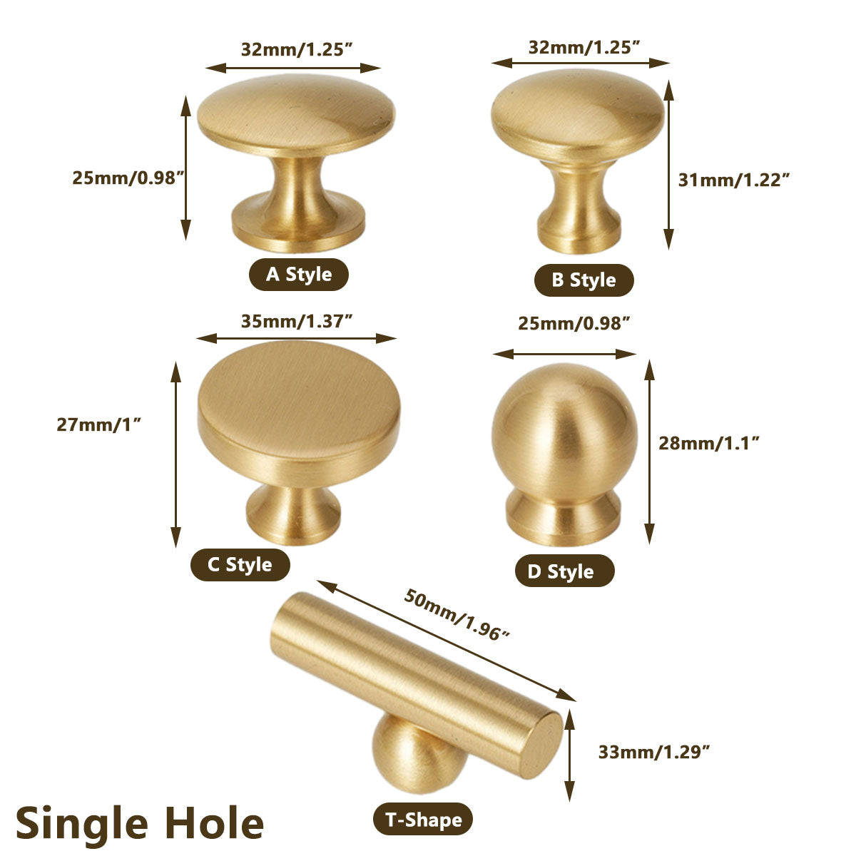 Brushed Brass Cupboard & Cabinet Door Pull Handle & Knob 64–192mm