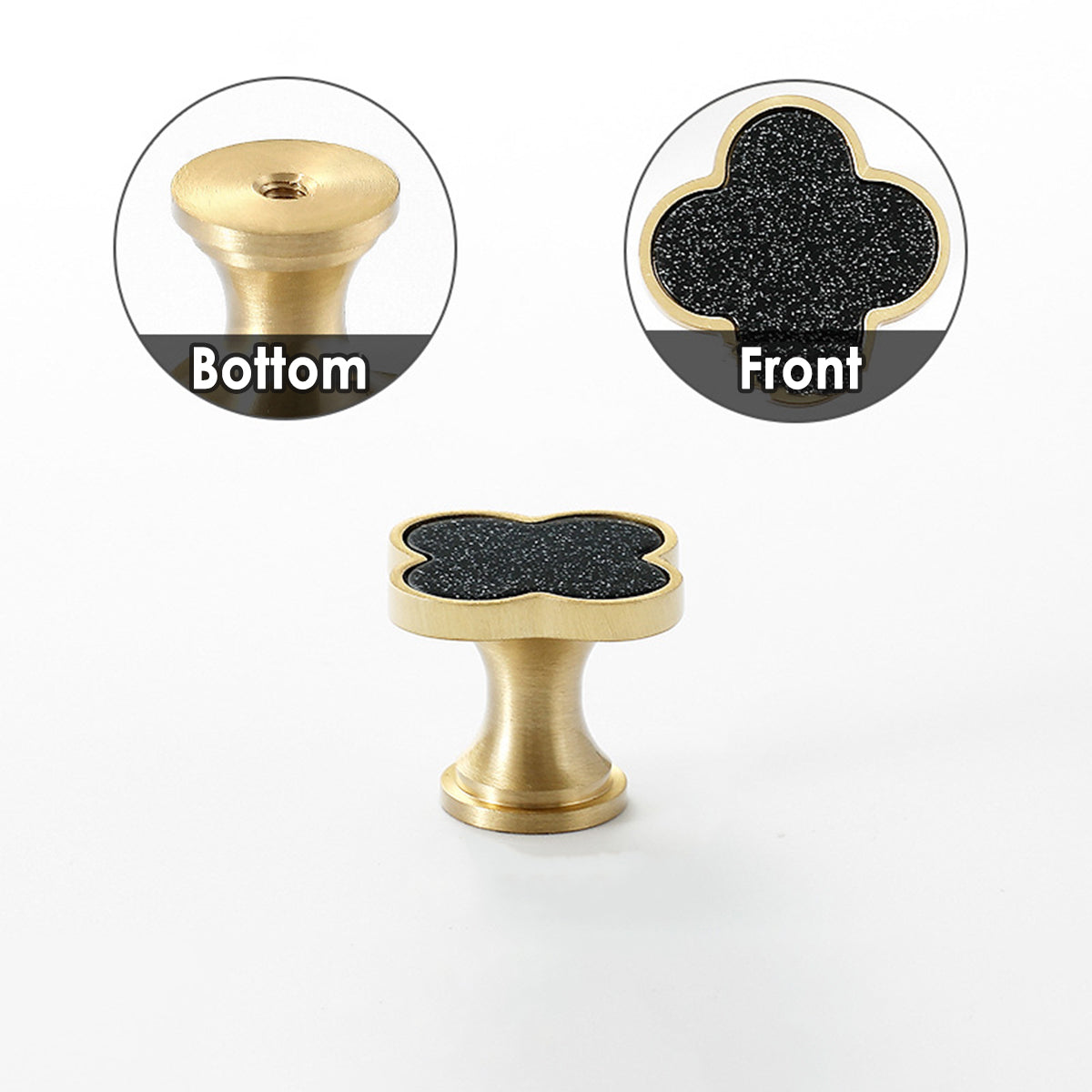 Astral Black Four-Leaf Clover Cabinet Knob Single-Hole Design