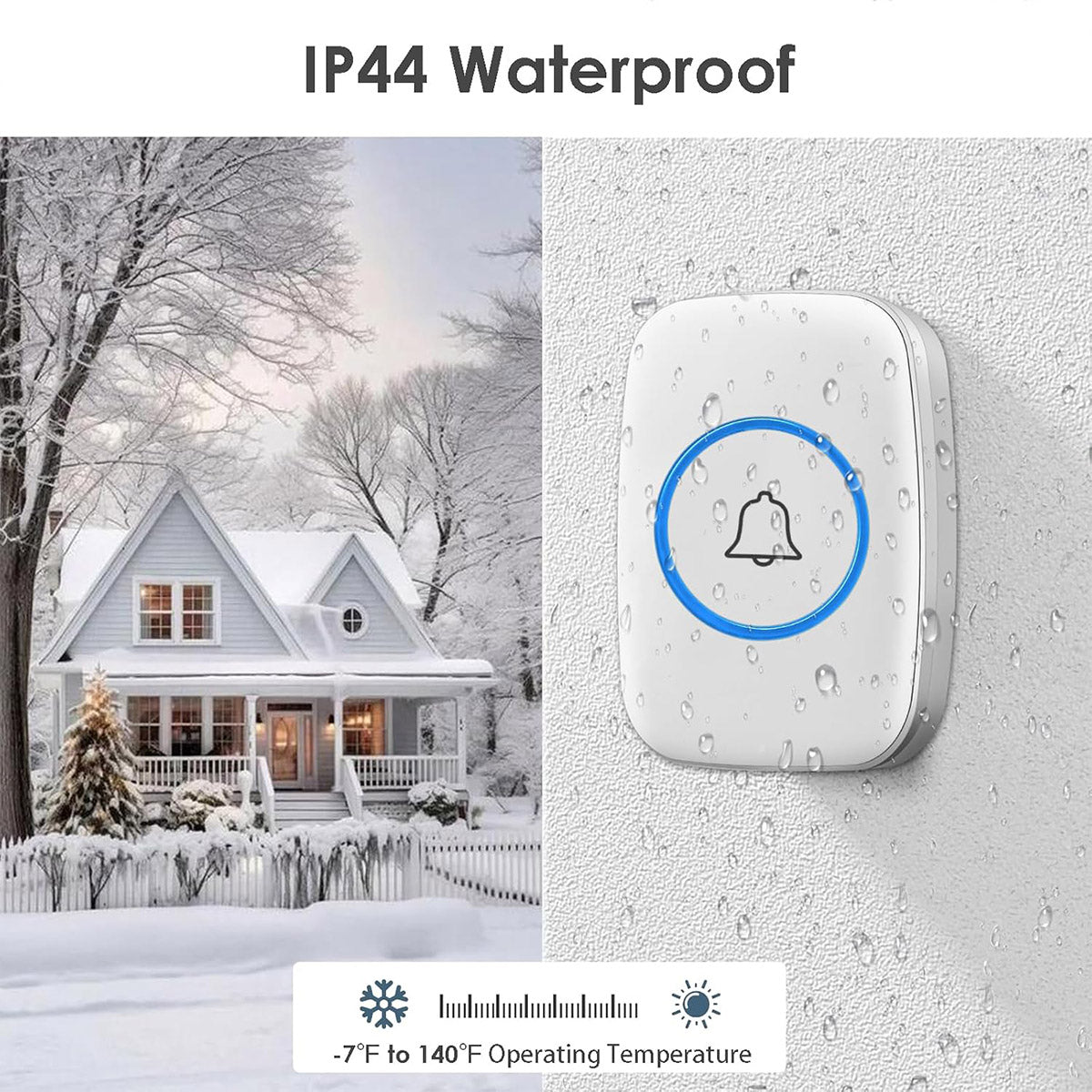 White IP44 Waterproof Wireless Doorbell Kit with Chime