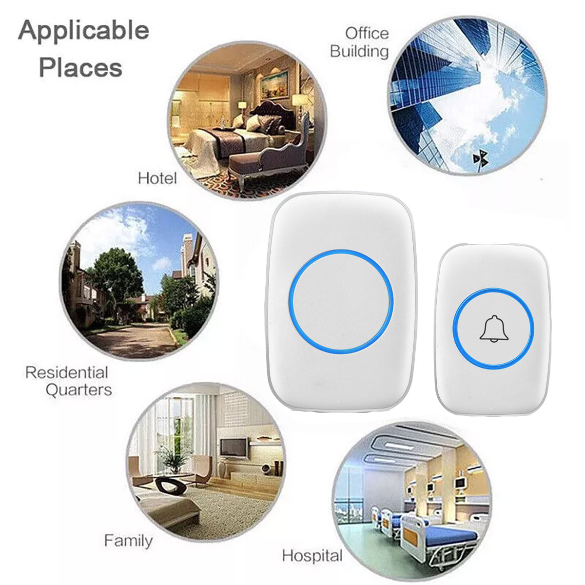 White IP44 Waterproof Wireless Doorbell Kit with Chime