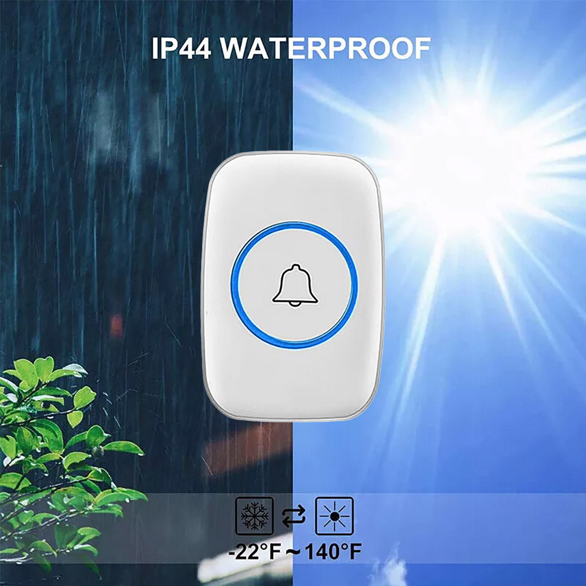 White IP44 Waterproof Wireless Doorbell Kit with Chime