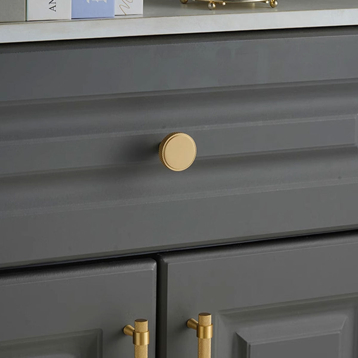 Brushed Brass Cupboard & Cabinet Door Knob 35x32.5mm